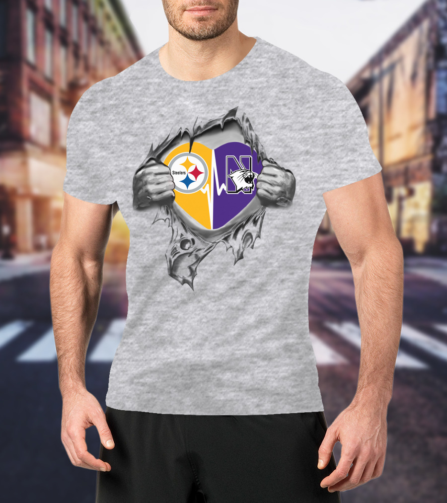 Steelers Northwestern Wildcats Heartbeat Passion T-Shirt