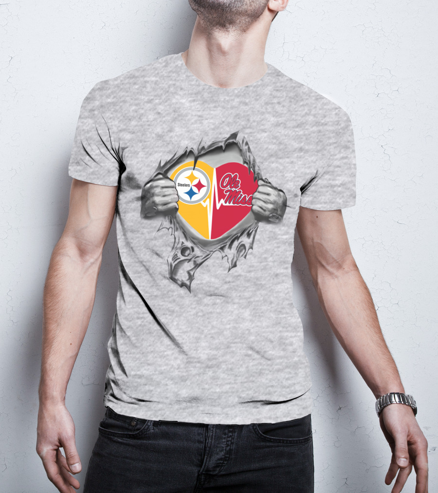 Steelers Ole Miss Rebels Heart With Torn Ripped Skin T-Shirt