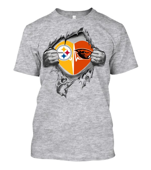 Steelers Oregon State Beavers Heart Torn Open T-Shirt