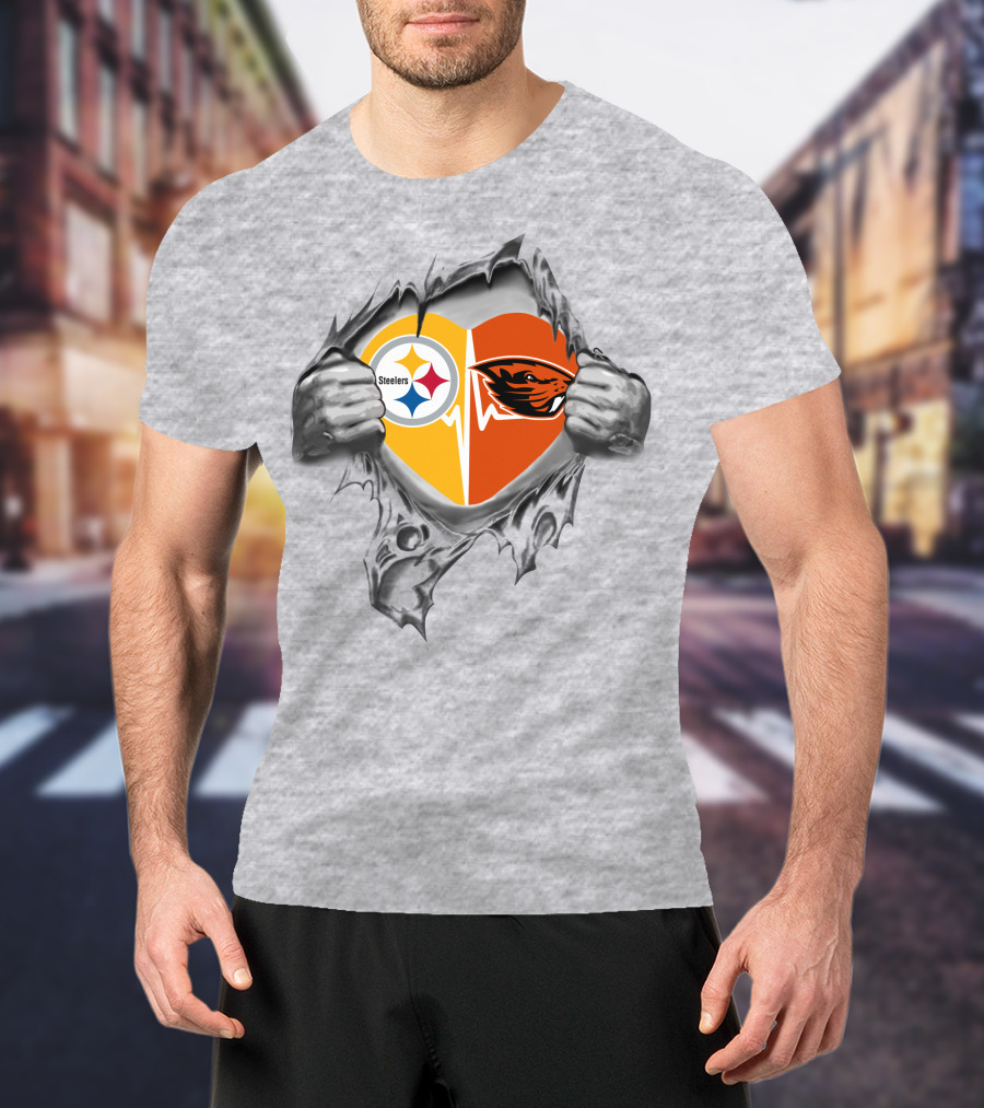 Steelers Oregon State Beavers Heart Torn Open T-Shirt