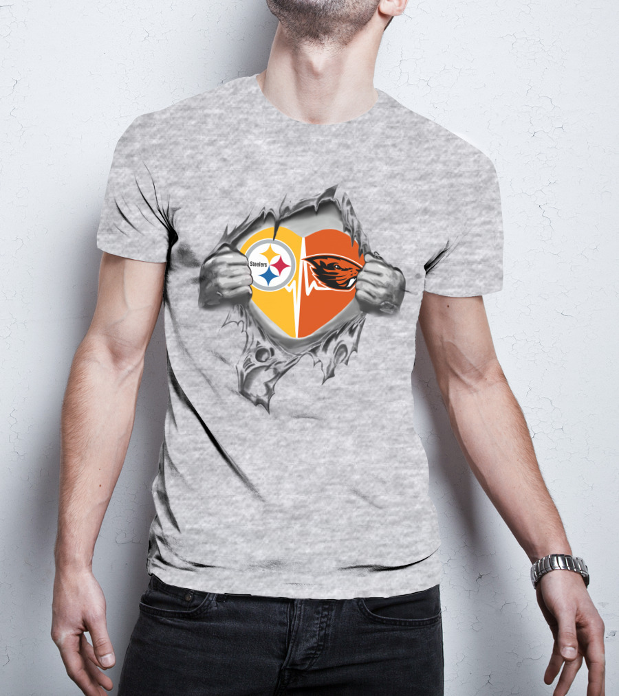 Steelers Oregon State Beavers Heart Torn Open T-Shirt
