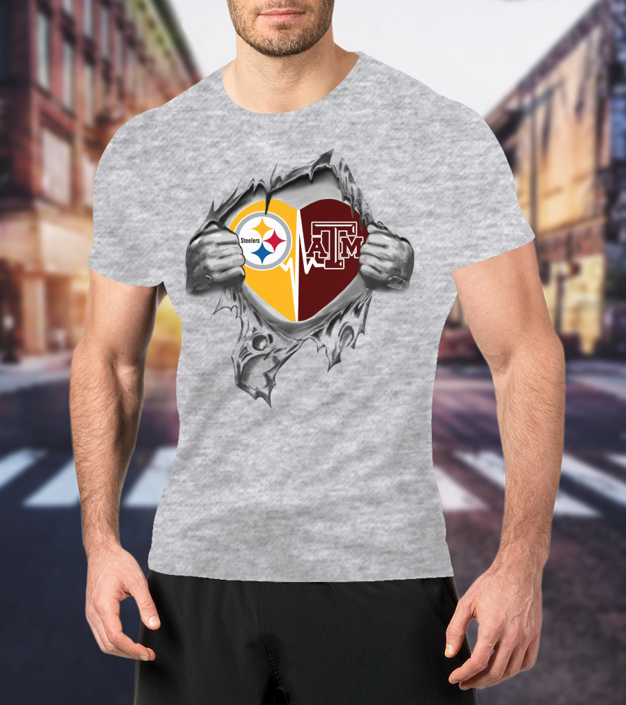 Steelers Texas A&M Aggies Heart Logo Collaboration T-Shirt
