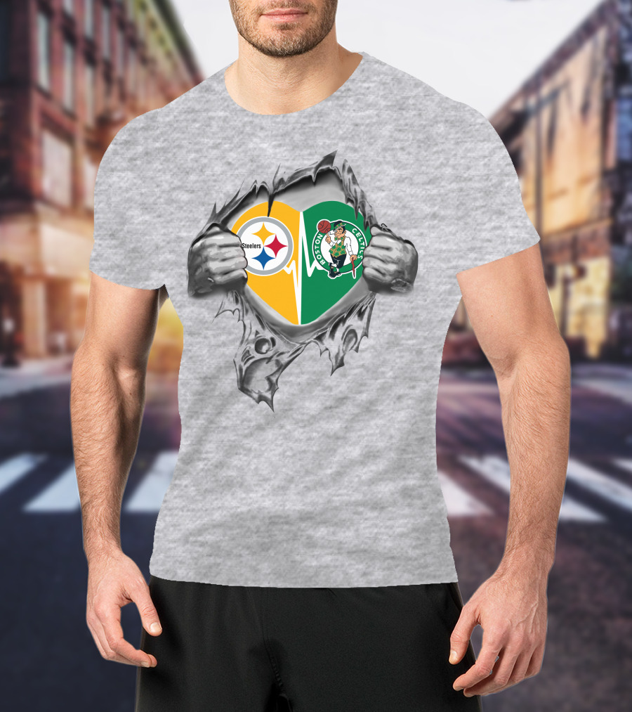 Steelers Boston Celtics Heartbeat Fandom Passion T-Shirt