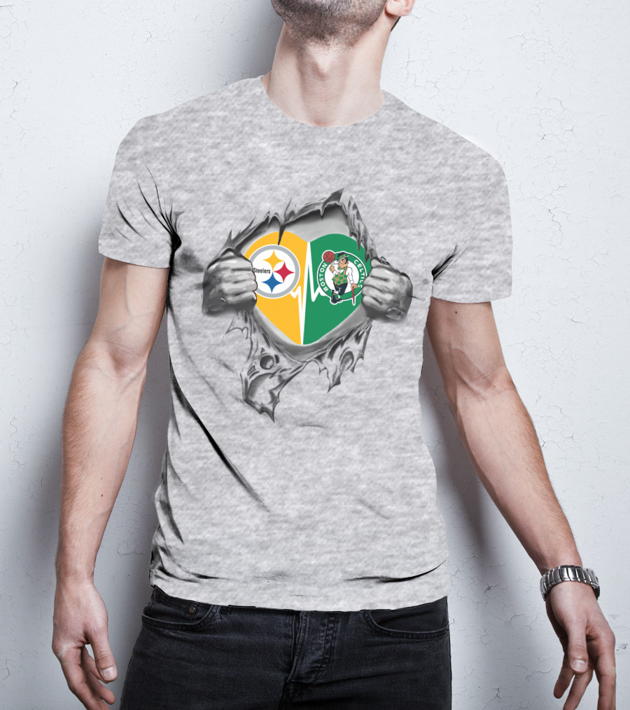 Steelers Boston Celtics Heartbeat Fandom Passion T-Shirt