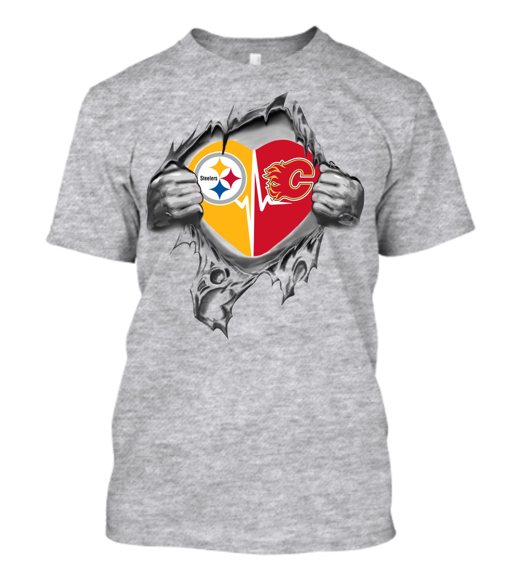 Steelers Calgary Flames Heartbeat Steel Frame Passion T-Shirt