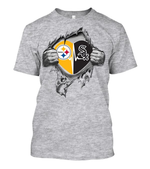 Steelers Chicago White Sox Heart Symbol With Logos T-Shirt