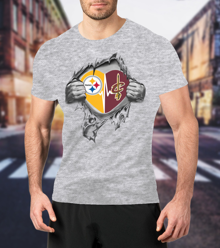 Steelers Cavaliers Heartbeat Passion Logo Fusion T-Shirt