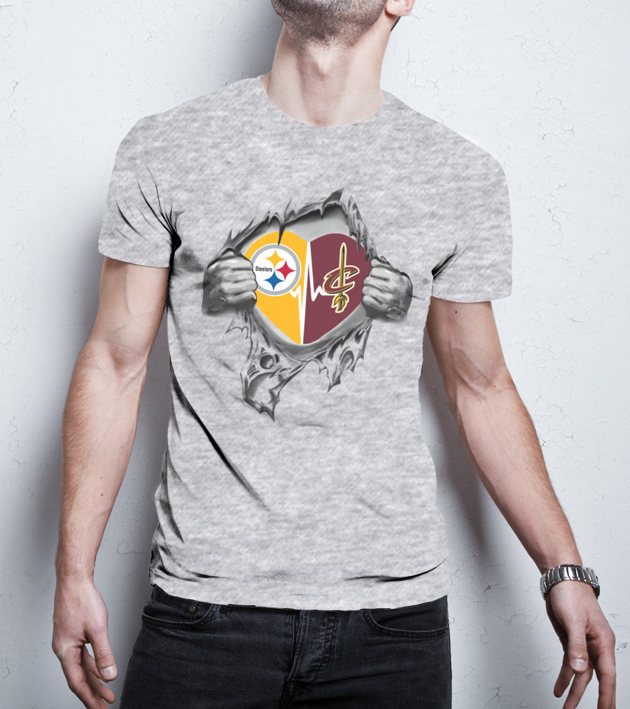 Steelers Cavaliers Heartbeat Passion Logo Fusion T-Shirt
