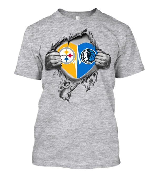 Steelers Dallas Mavericks Heart Logo Torn Fabric T-Shirt