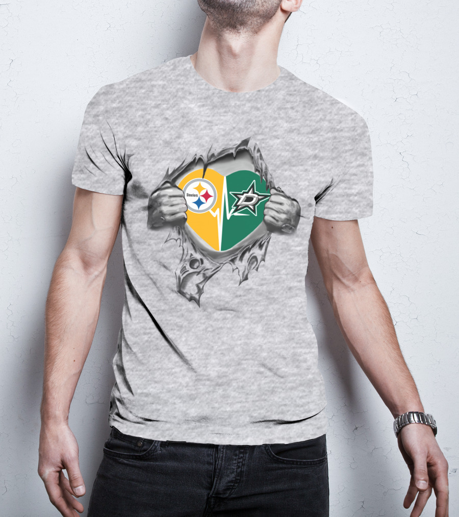 Steelers Dallas Stars Heart Design Featuring Team Logos T-Shirt