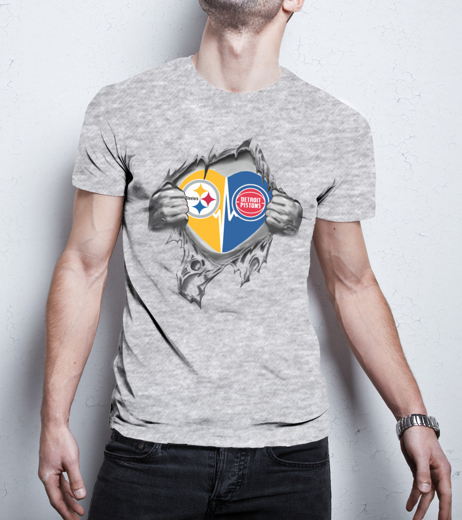 Steelers Detroit Pistons Heartbeat Loyalty T-Shirt
