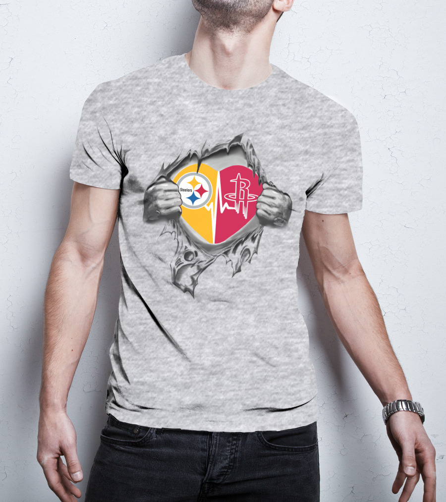 Steelers And Houston Rockets Heartbeat Loyalty Fusion T-Shirt
