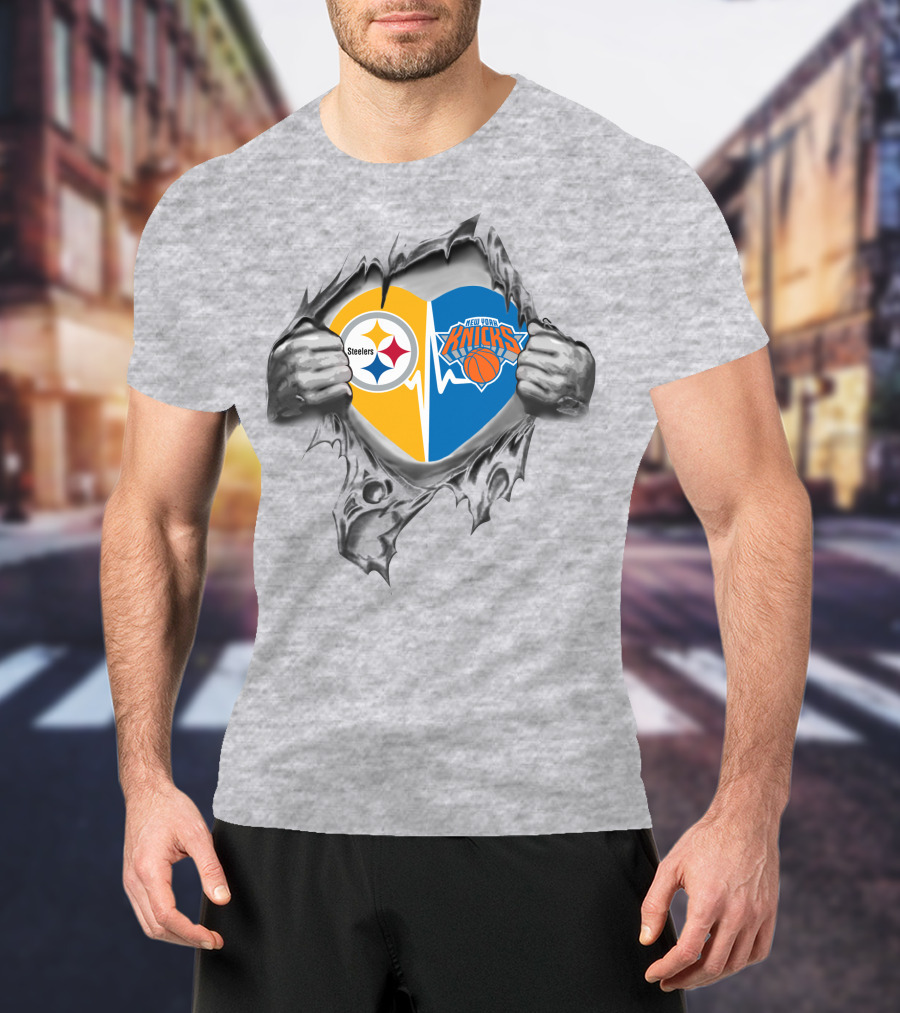 Steelers New York Knicks Heart Inside Rip T-Shirt