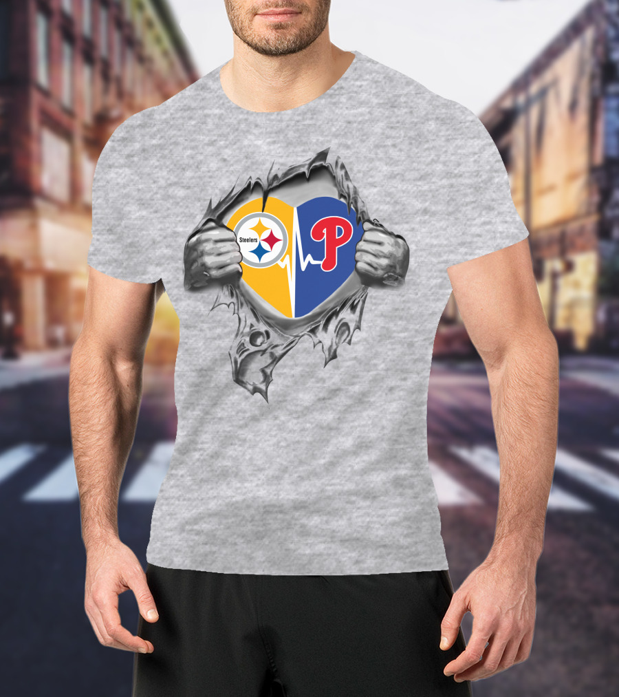 Steelers Philadelphia Phillies Heartbeat Fan Passion T-Shirt