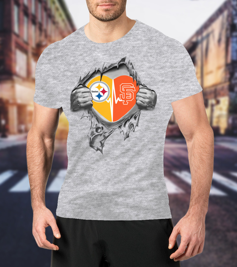 Steelers And San Francisco Giants Heartbeat Passion T-Shirt