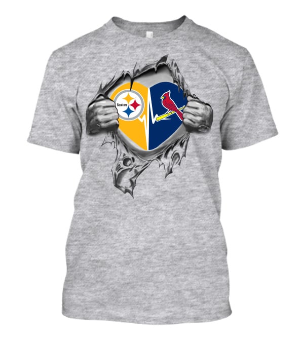 Steelers St Louis Cardinals Heartbeat Torn Steel Look T-Shirt