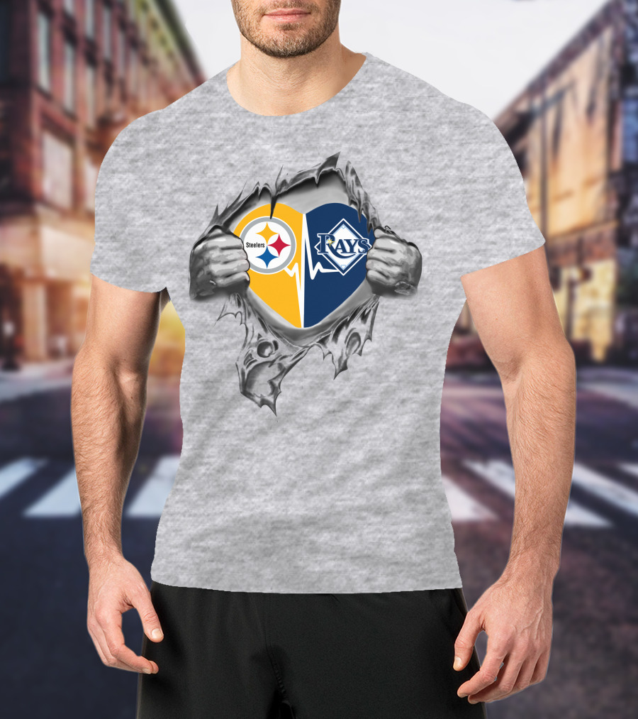 Steelers And Tampa Bay Rays Heartbeat Loyalty Fan T-Shirt