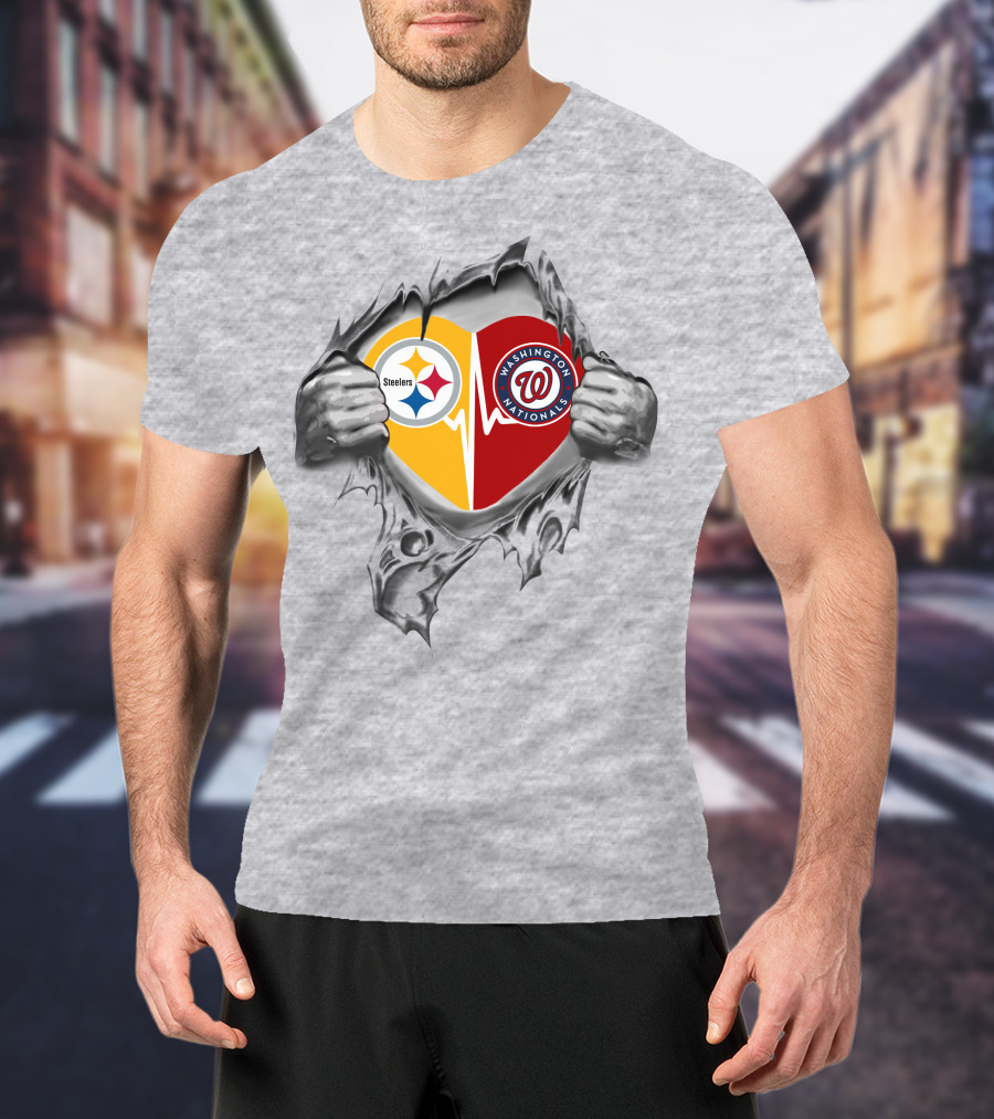 Steelers Washington Nationals Heartbeat Passion Fan Loyalty T-Shirt