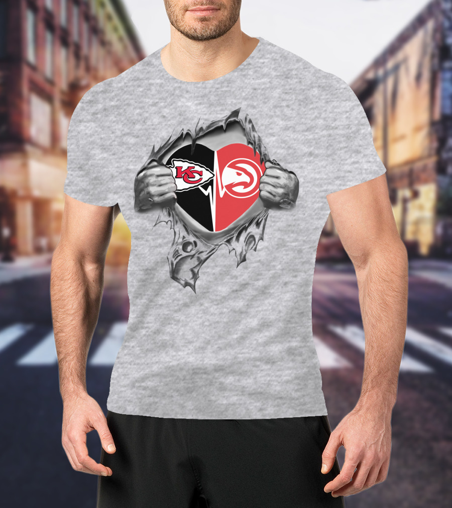 Chiefs Atlanta Hawks Heart Logo Combination T-Shirt