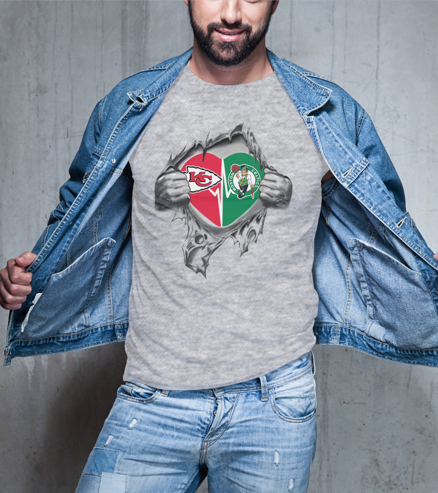 Chiefs Boston Celtics Heart Logo Fusion T-Shirt
