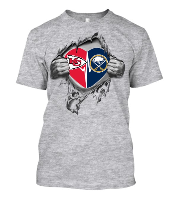 Chiefs Buffalo Sabres Heart Logos Torn T-Shirt