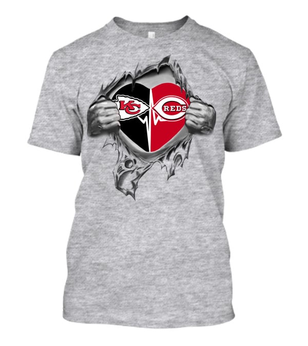 Chiefs And Cincinnati Reds Heartbeat Chiefs Cincinnati Reds It's In My Heart T-Shirt