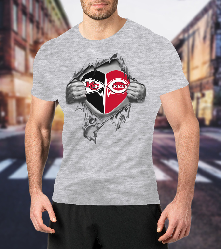Chiefs And Cincinnati Reds Heartbeat Chiefs Cincinnati Reds It's In My Heart T-Shirt