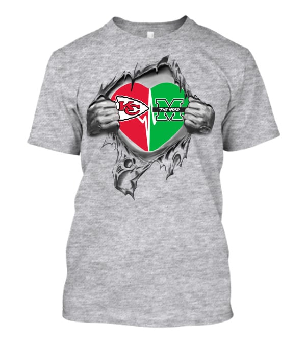 Kansas City Chiefs Marshall Thundering Herd Heart T-Shirt