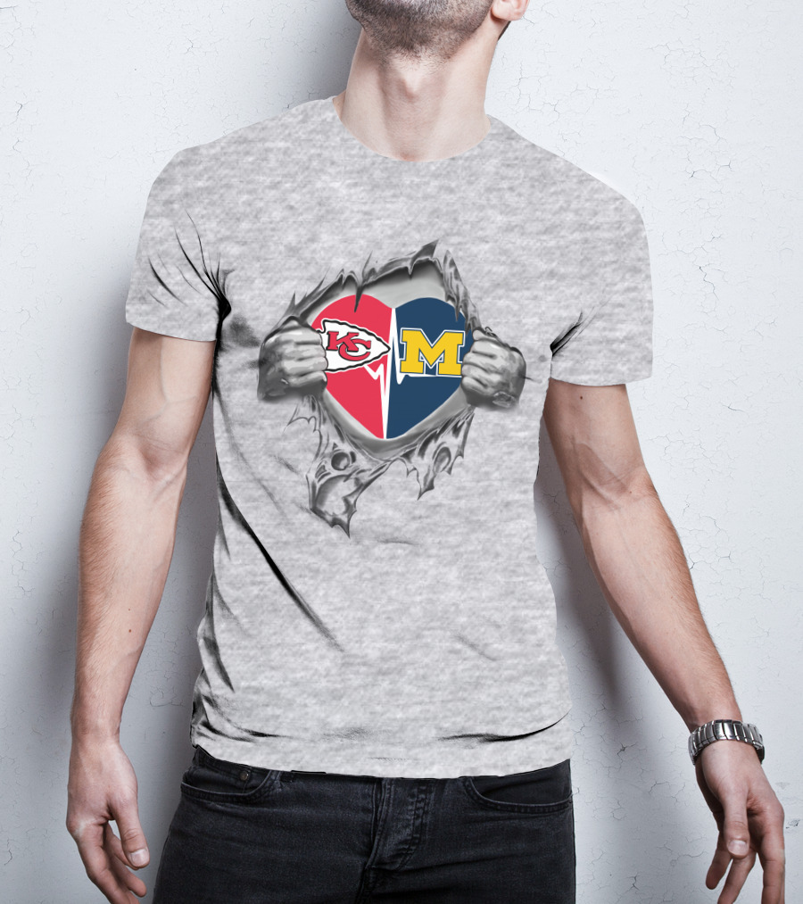 Kansas City Chiefs Michigan Wolverines Heart T-Shirt