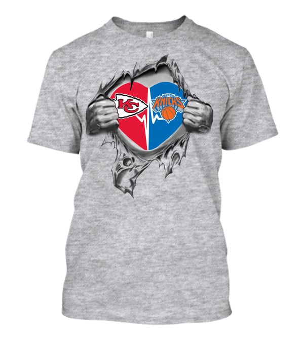 Chiefs New York Knicks Heart Logo Split Emotion T-Shirt