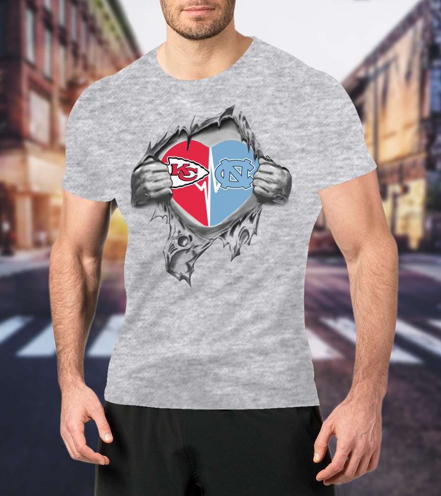 Chiefs North Carolina Tar Heels Heart Symbol Fusion T-Shirt