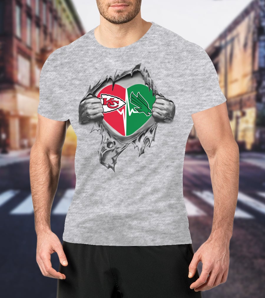 Chiefs Heart North Texas Mean Green Duo Loyalty Symbol T-Shirt