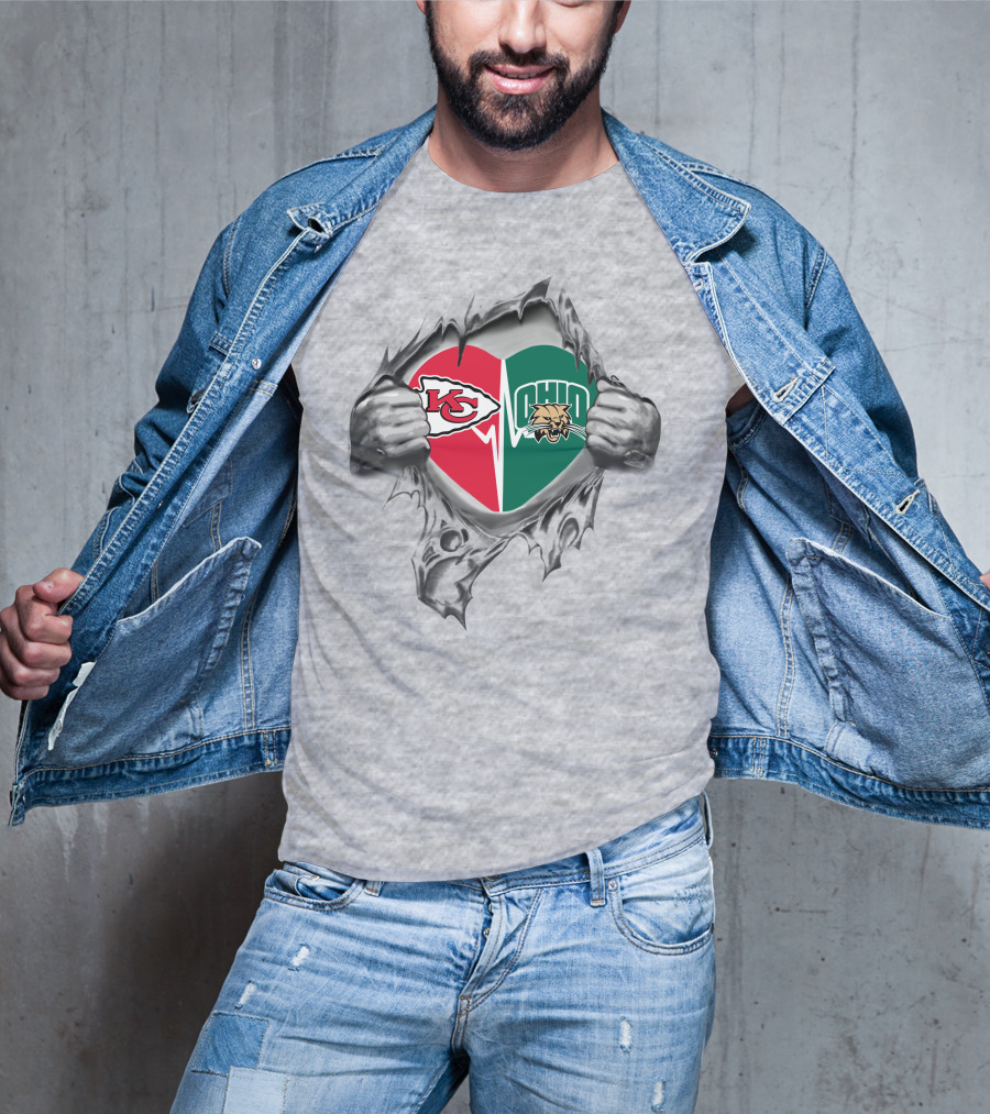Chiefs Ohio Bobcats Heart Logo Rip T-Shirt