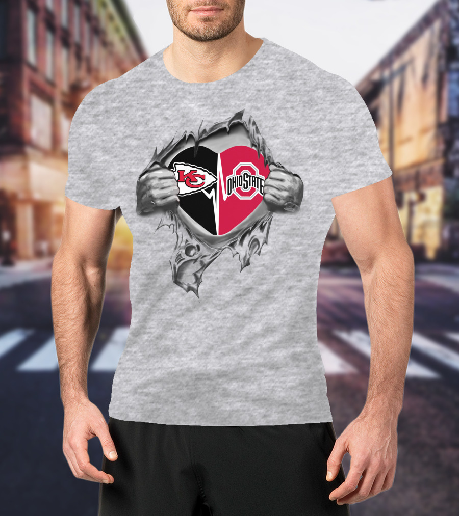 Chiefs Ohio State Buckeyes Heart Design Kansas City Nfl Fan Pride T-Shirt