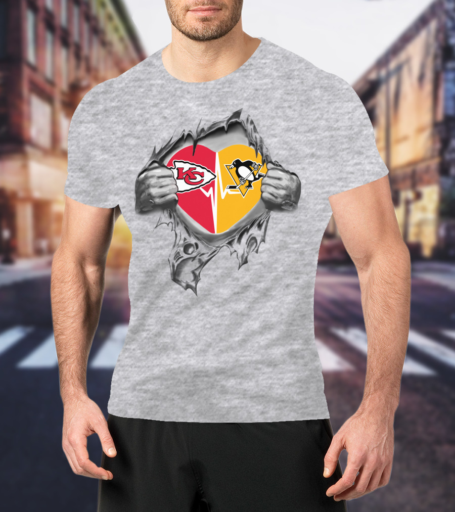 Chiefs And Pittsburgh Penguins Heartbeat Loyalty T-Shirt