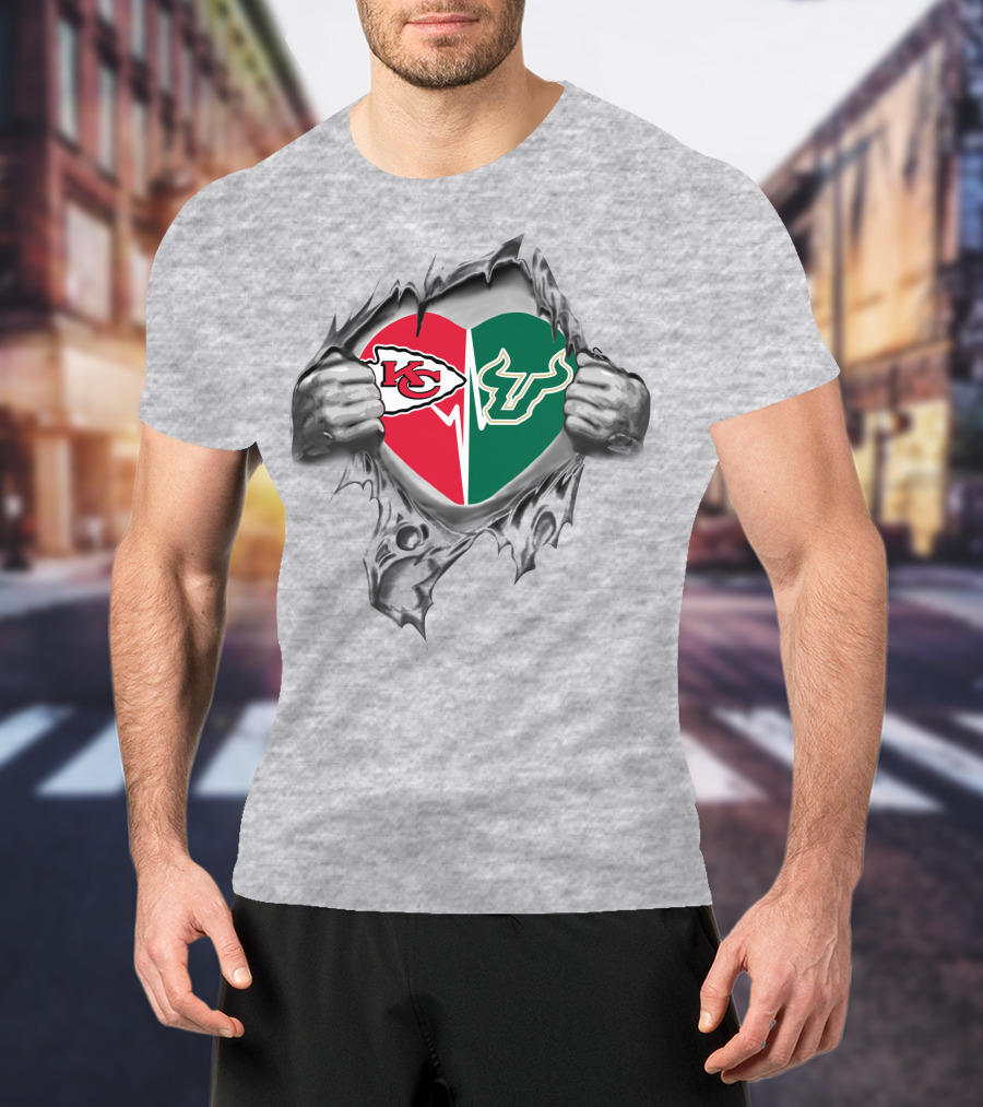 Kansas City Chiefs South Florida Bulls Heart Rip T-Shirt