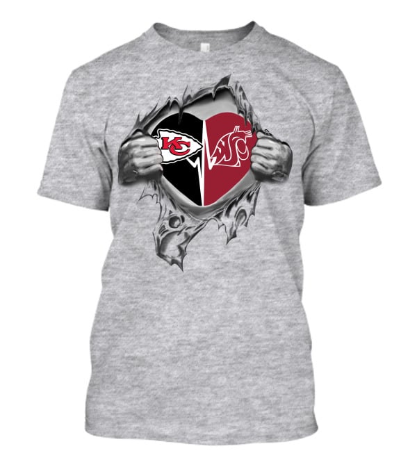 Chiefs Kc Arrowhead Washington State Cougars Heart Torn T-Shirt