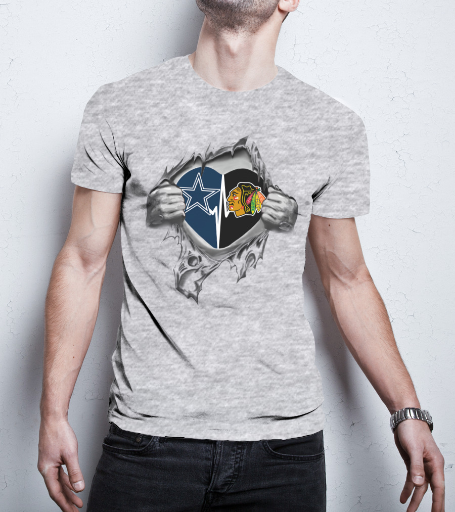 Dallas Cowboys Chicago Blackhawks Logo Heart T-Shirt