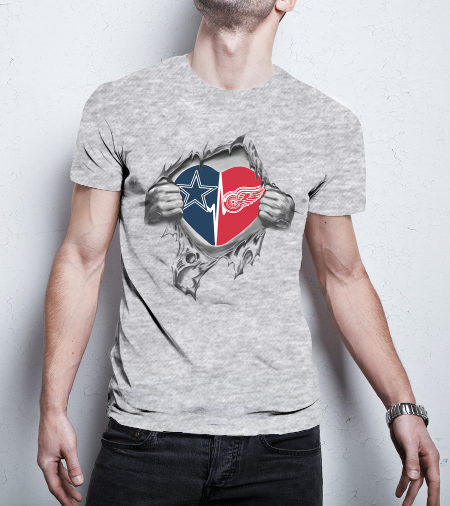 Cowboys Star And Detroit Red Wings Heart Show Your True Allegiance T-Shirt
