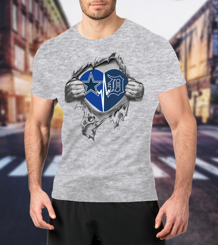 Cowboys Detroit Tigers Heart Design With Star And D T-Shirt