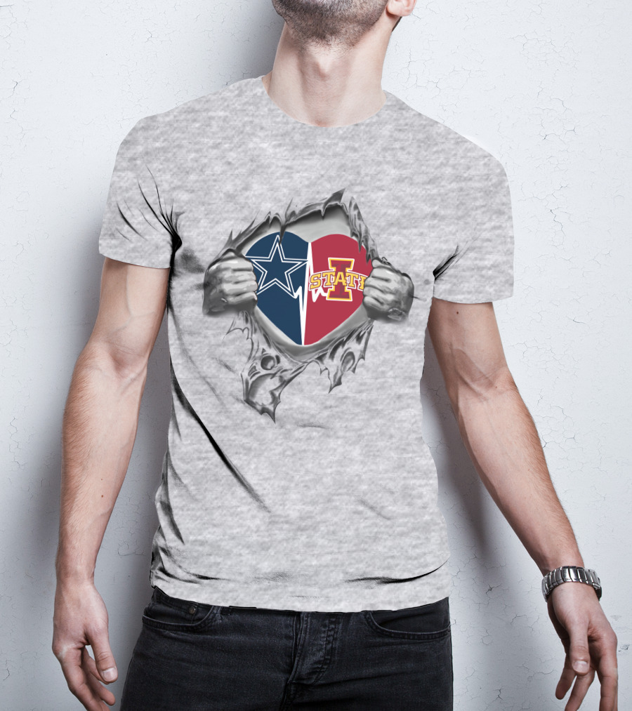 Cowboys Iowa State Cyclones Heart Inside Hands T-Shirt