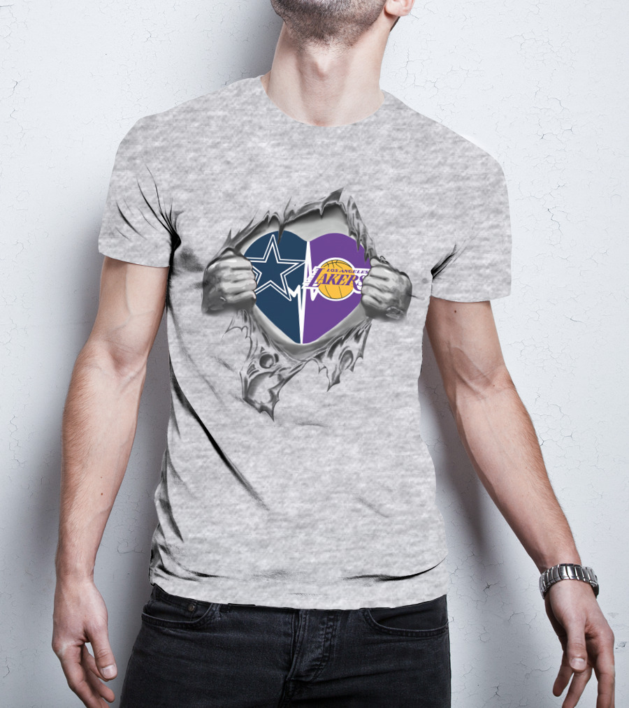 Cowboys Los Angeles Lakers Heart Steel Fan Pride T-Shirt