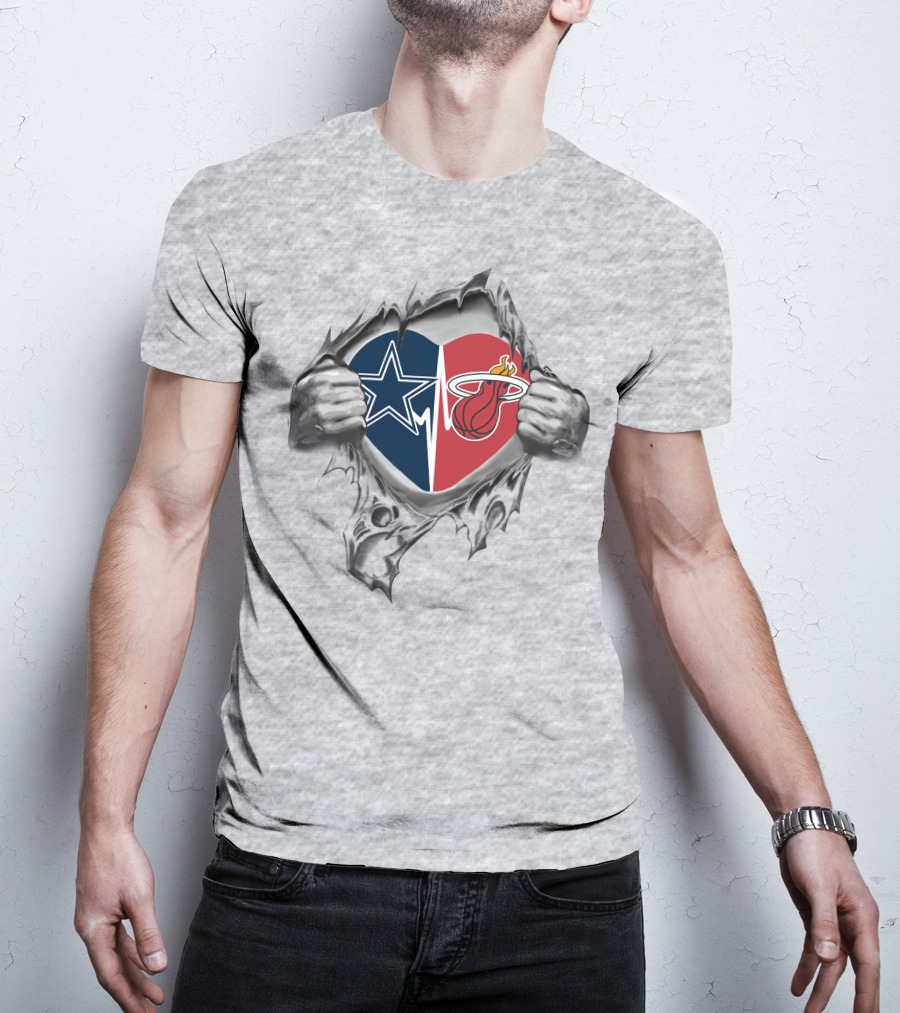 Cowboys Miami Heat Heart Star And Flaming Basketball Fusion T-Shirt