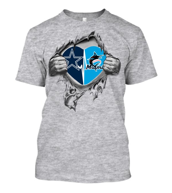Cowboys Miami Marlins Heart T-Shirt