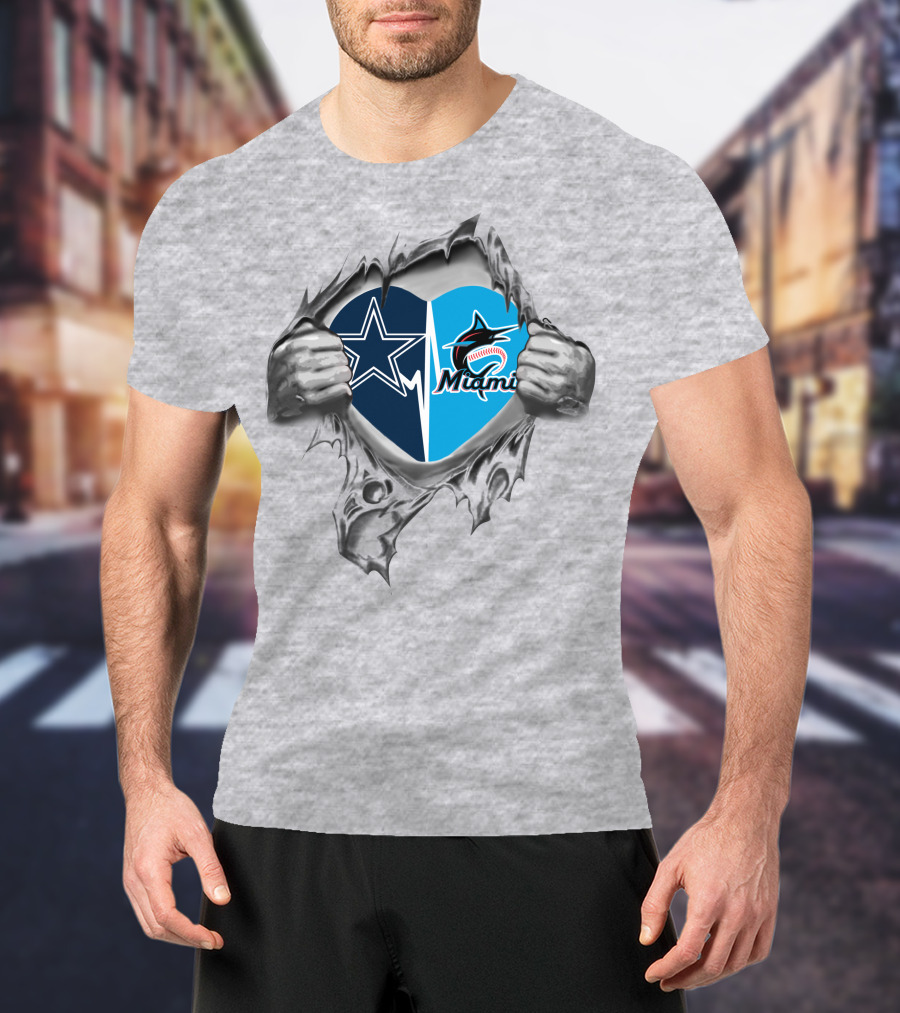 Cowboys Miami Marlins Heart T-Shirt