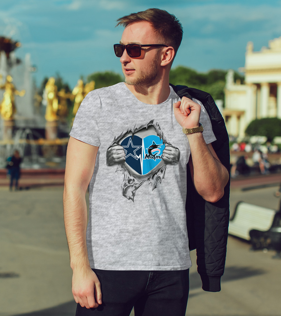Cowboys Miami Marlins Heart T-Shirt