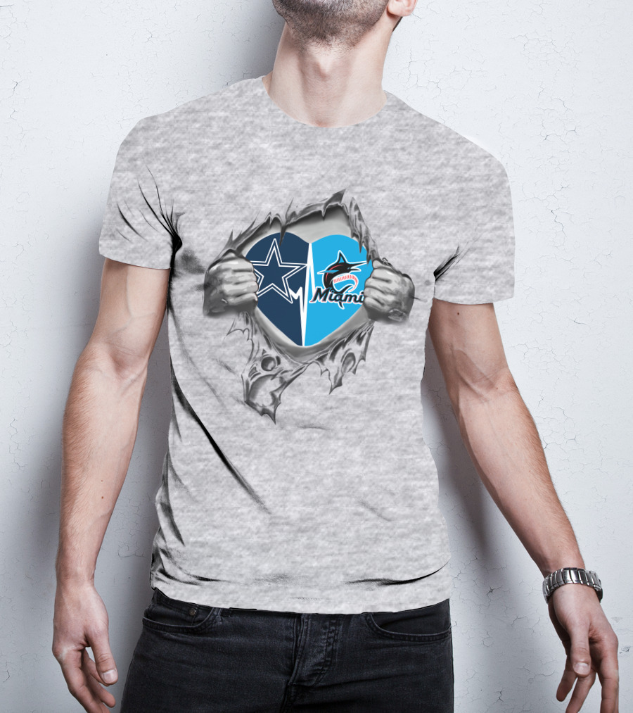 Cowboys Miami Marlins Heart T-Shirt