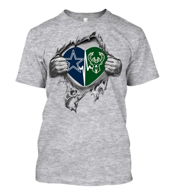 Cowboys Milwaukee Bucks Heart Logos Combination T-Shirt