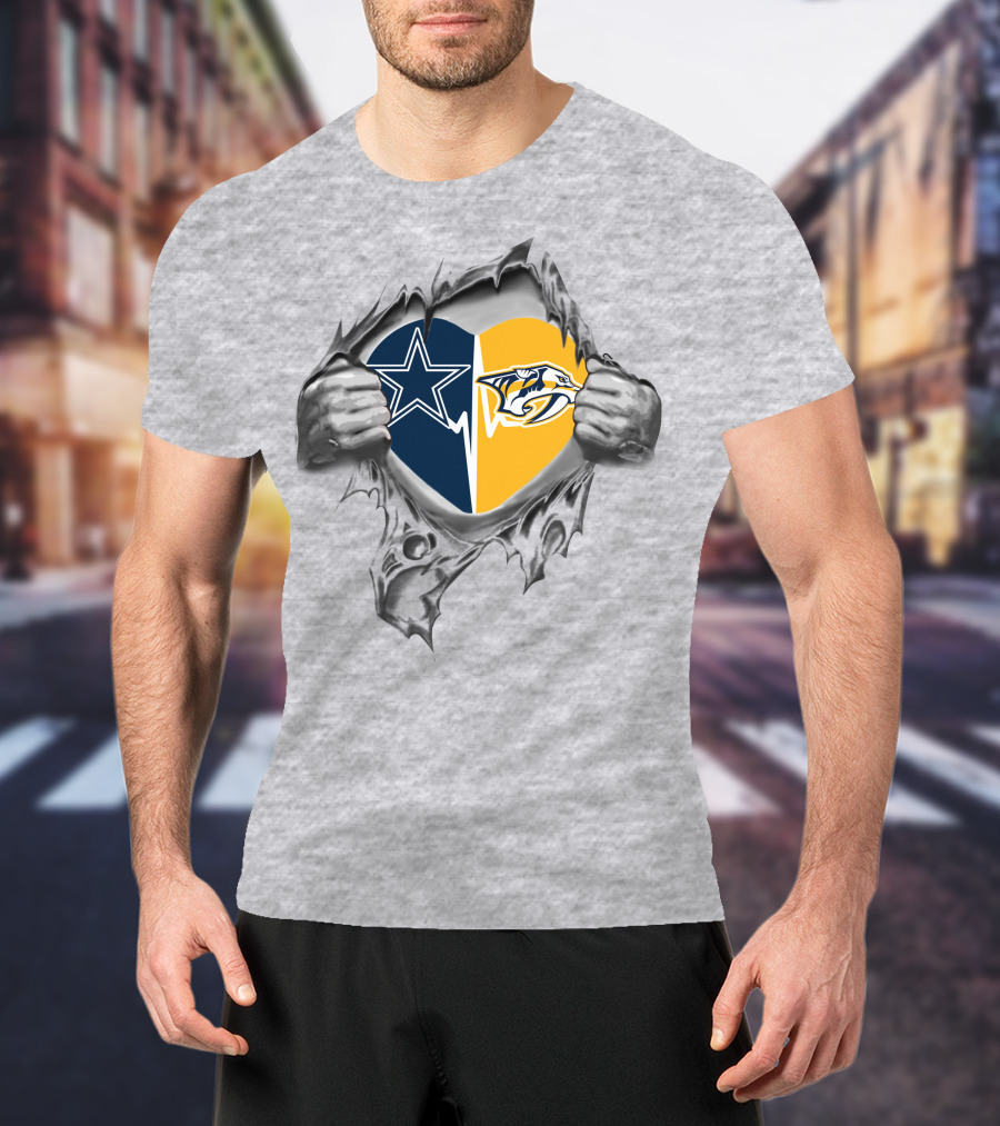 Dallas Cowboys Nashville Predators Heart Split Fan T-Shirt