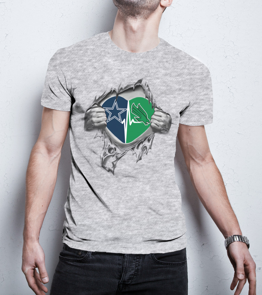 Cowboys North Texas Mean Green Heartbeat T-Shirt